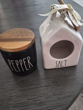 Rae Dunn Black Pepper Canister & Cream Salt House Set